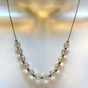Vintage 12K Gold & Cut Glass Crystal Bead Necklace